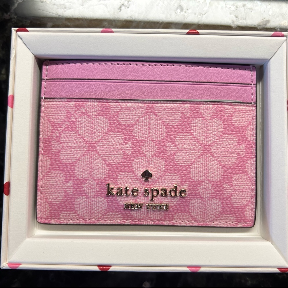 KATE SPADE Boxed Spade Flower Small Slim Card Holder Parisian Rose Multi. NWT